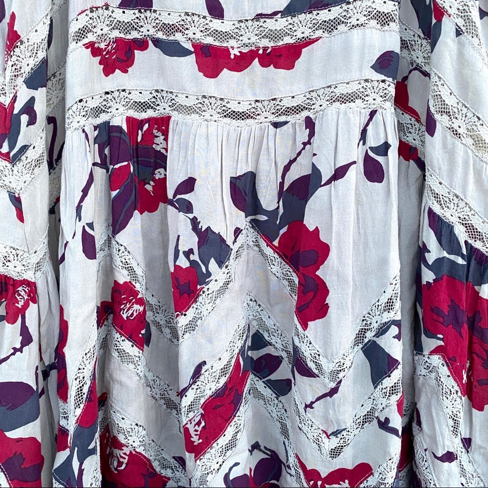 FREE PEOPLE voile TRAPEZE DRESS slip Floral tunic print women’s XS LACE romantic - Picture 7 of 13